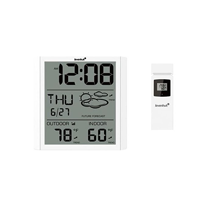 Levenhuk LP30 Wezzer PLUS Termometro con Igrometro Sensore Remoto Wireless Display LCD Orologio Calendario Temperatura Esterna -30 +60 °C Umidita' 15 95 % colore Bianco