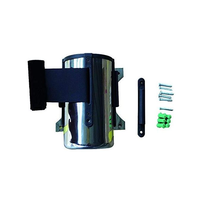 Vigor 791520 Barriera a Nastro a Parete Corpo in Acciaio Inox Nastro Bianco Rosso 5 m colore Nero
