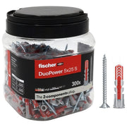 Fischer 572884 DuoPower Tassello con Vite Universale Bimateriale 5x25 mm 300 Pezzi colore Grigio