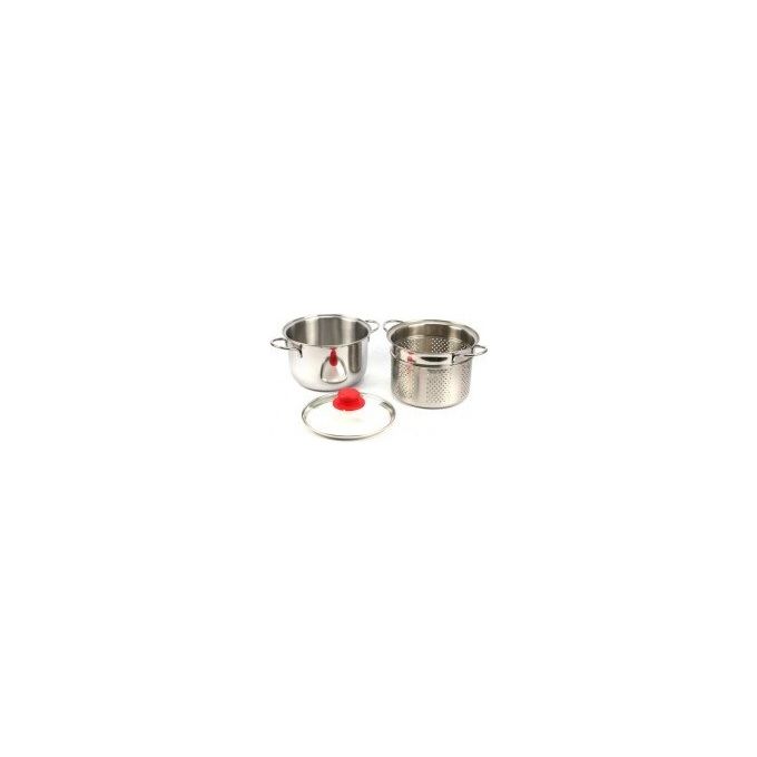 INOXRIV INO374 Eatitaly Pastaiola con Cestello e Coperchio in Vetro Acciaio Inox 18-10 20 cm 4 L Adatta Induzione colore Acciaio