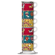 Bialetti NGD24003 Winter Wonderland Set 6 Tazzine Espresso Impilabili in Porcellana 80 ml con Stendino colore Multicolore