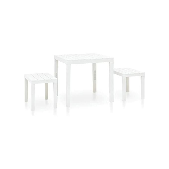 Progarden 8009271090743 Papua Set da Giardino con Tavolo e 2 Panche in Polipropilene Resistente agli Agenti Atmosferici e ai Raghi UV colore Bianco
