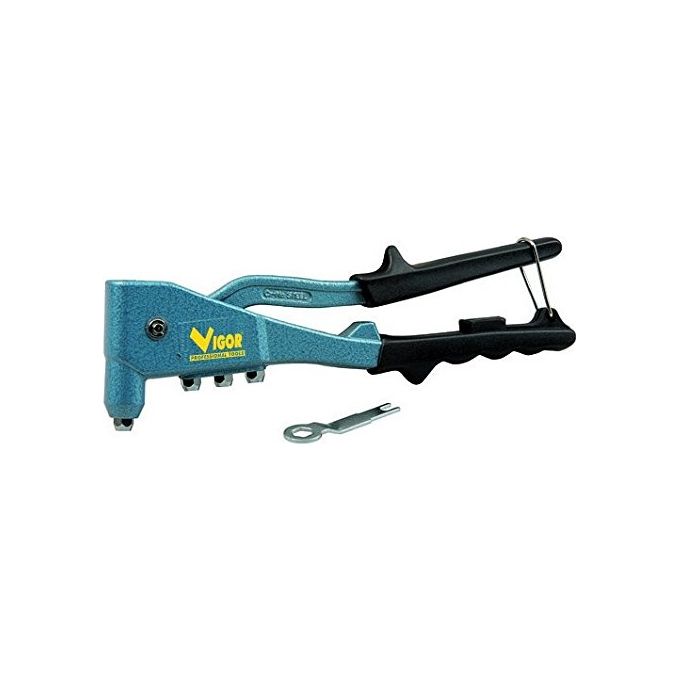 Vigor 5007010 Rivettatrice a Mano VR-005 Lega di Acciaio Impugnatura in PVC 4 Testine Intercambiabili Rivetti 2.4 3.2 4.0 4.8 mm