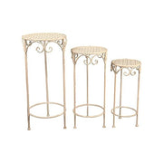 Vigor 9618350 Portafiori Ferro Battuto Set 3 Pezzi Sgabelli Tondi 32x70 27x60 22x50 cm colore Bianco Anticato