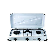 Vigor 98010-03 Fornello a gas GPL 3 fuochi con coperchio acciaio verniciato griglie acciaio smaltato 58x33x9 cm