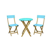 Vigor 9692105 Set Arredo Giardino in Legno di Acacia Tavolo Tondo 60 cm e 2 Sedie Pieghevoli colore Azzurro