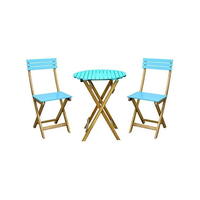 Vigor 9692105 Set Arredo Giardino in Legno di Acacia Tavolo Tondo 60 cm e 2 Sedie Pieghevoli colore Azzurro