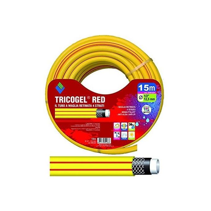 Vigor-Blinky 76496-02 Tubo Tricogel Red per Irrigazione 4 Strati 1-2'' 15 m Rinforzo Maglia Retinata Senza Ftalati colore Rosso