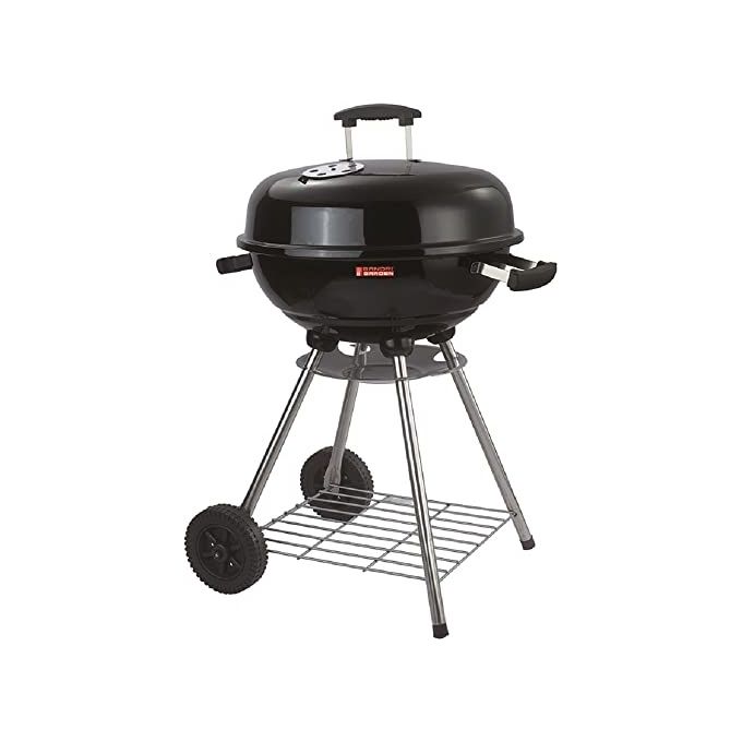 Sandrigarden 7880505 SG45K Barbecue a Carbone Sferico Diametro 45 cm 4 Gambe Acciaio Inox 2 Ruote Coperchio Acciaio Smaltato con Valvola Aerazione Griglia Cottura Smaltata colore Nero