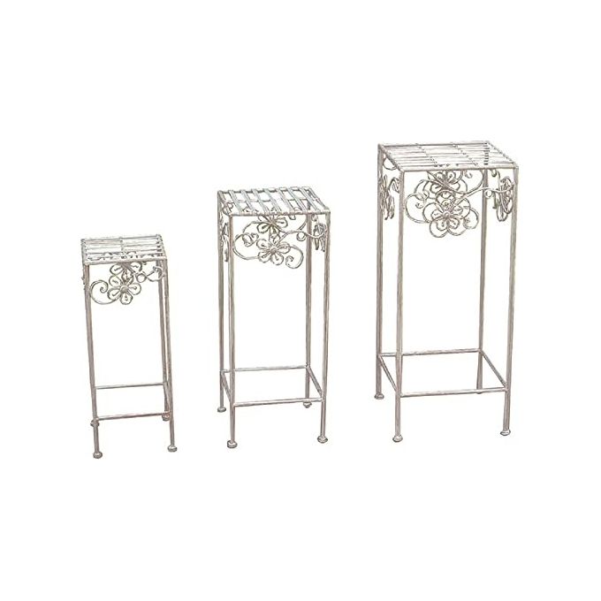 Vigor 9618315 Portafiori in Ferro Battuto Sgabello Decorativo Set 3 Pezzi 30x72h 25x62h 20x52h cm colore Bianco