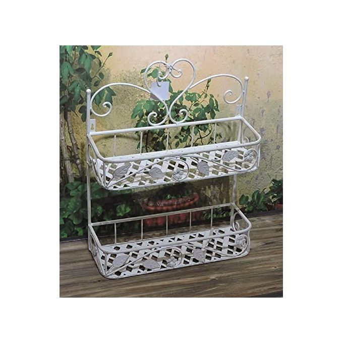 Vigor 96183-65 Mika Portafiori in Ferro Battuto 2 Piani da Parete o Appoggio 42x15x52 cm colore Bianco Anticato