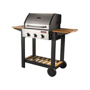 Sandrigarden 7876027 Oceania Barbecue a gas 3 fuochi 10,8 kW con bruciatori in acciaio inox griglie in ghisa smaltata pietra lavica e ripiani in legno (130x58x115 cm) colore Acciaio e Legno