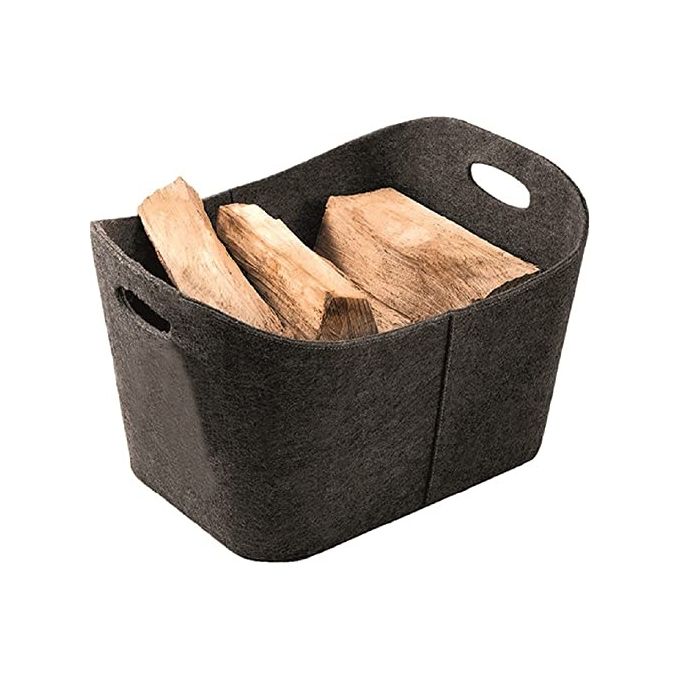 Vigor 9919080 Cesta Portalegna in Feltro Rigido Maxi con Maniglie Carico Max 33 Kg 55x45x36 cm colore Antracite