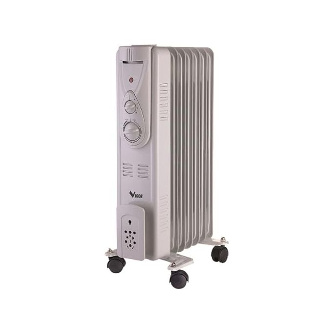 Vigor 9795220 Radiatore ad Olio 7 Elementi 1500 W con Termostato e Ruote colore Nero