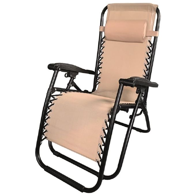 Vigor 9693427 Sedia a Sdraio Basculante Struttura in Acciaio 22 mm Tessuto Textilene Beige Cuscino Imbottito colore Beige