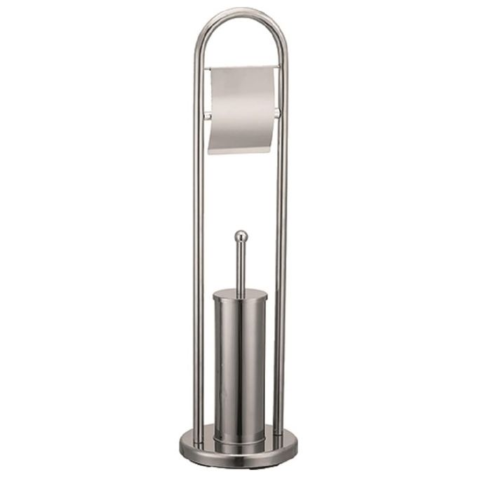 Vigor 4227135 ECOLine Portascopino WC con Portarotolo Piantana da Appoggio Acciaio Inox 80 cm colore Acciaio Inox