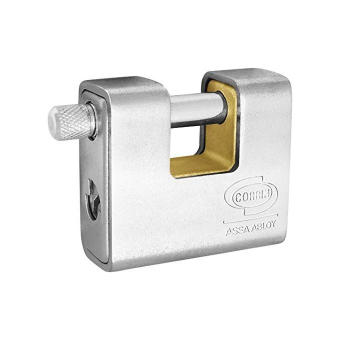 Corbin PL2118000 Lucchetto Corazzato a Chiave Uguale Corpo in Ottone e Carcassa in Acciaio Carbonitrurato Croma 81 mm colore Cromato