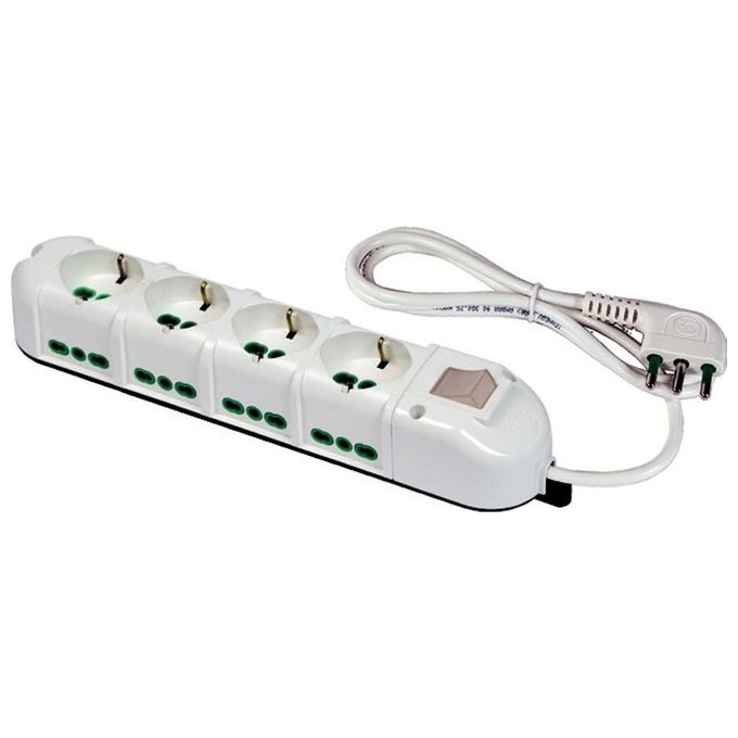 FANTON 42132 Multipresa 12 prese Tipo L 16A con interruttore 1,5 m colore Bianco