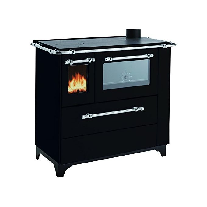 Palazzetti Cucina a Legna Royal New Betty 3.5 Acciaio Smaltato Potenza 6.5 W Forno Inox Piano Cottura Inox colore Nero