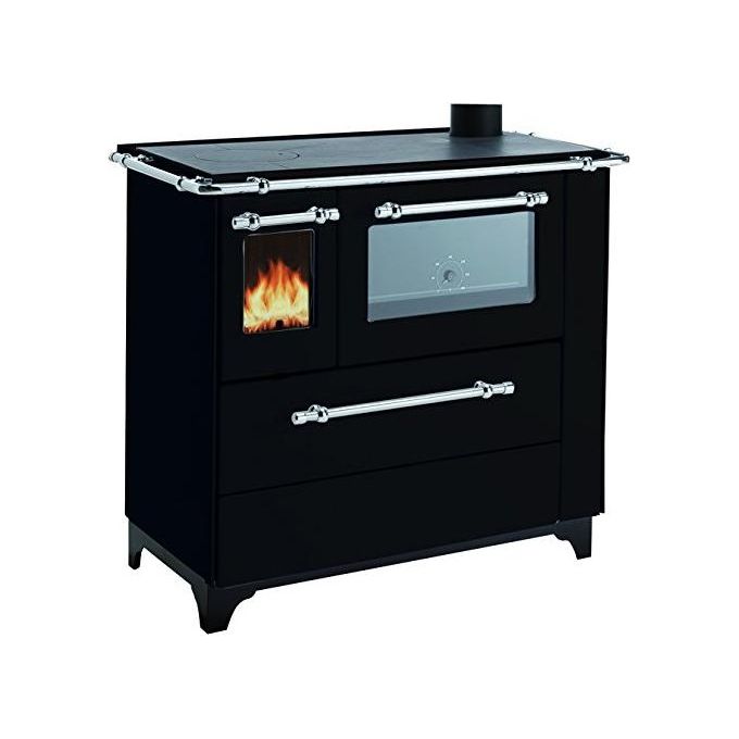 Palazzetti Royal Cucina a Legna Betty 4,5 Focolare Rettangolare Forno Inox Piano Acciaio Inox Diametro Tubo 12 cm 6,5 kW 155 Kg (85x90x60 cm) colore Nero