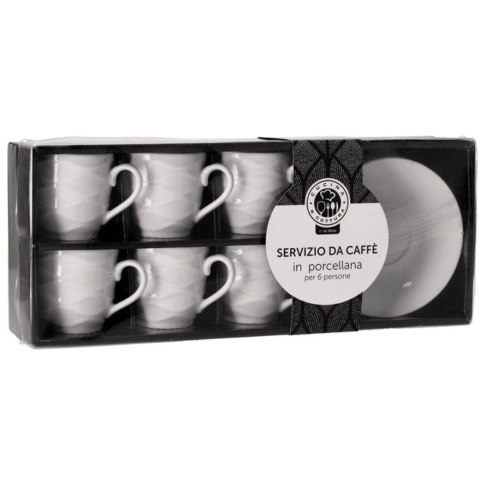 Star ST72340 Set Tazzine da Caffe' 6 Pezzi con Piattini Porcellana Lavabile in Lavastoviglie colore Bianco
