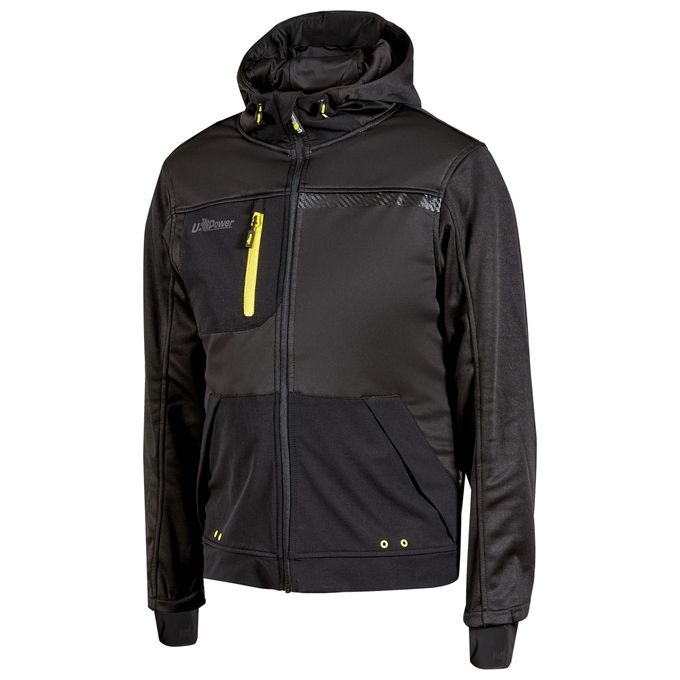 U-Power WFU275BC Galaxy Felpa Full Zip con Cappuccio Polsini Antivento Dettagli Riflettenti colore Black Carbon