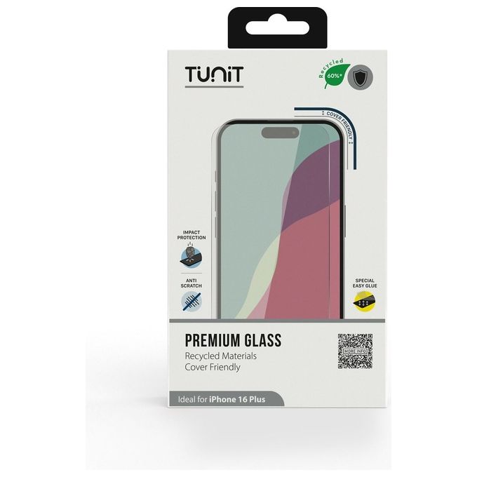 Tunit Screen Protector per iPhone 16 Plus Vetro Protettivo Materiale Riciclato
