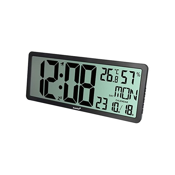 Levenhuk H80 Orologio-termometro Multifunzione Digitale con Termometro Igrometro Sveglia Calendario Schermo Grande Retroilluminato Alimentazione a Batteria colore Nero