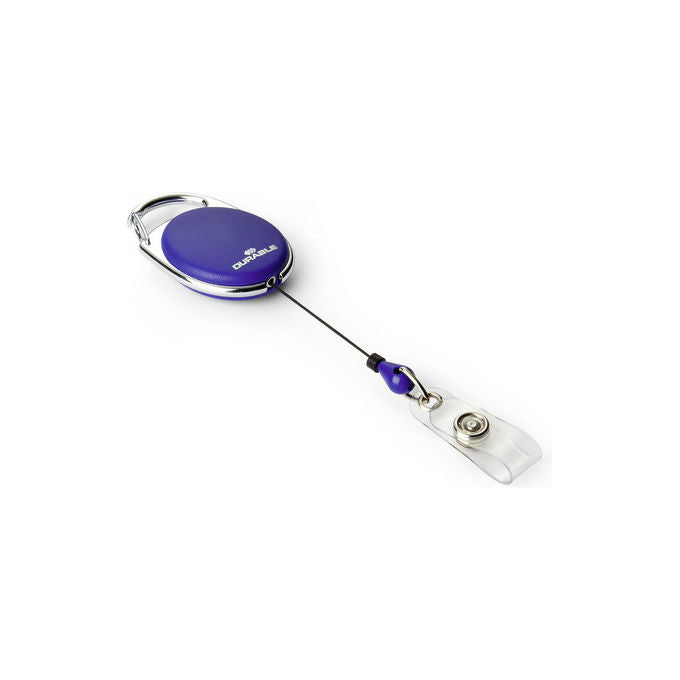 Durable 832407 Bobina per badge in metallo cromato con gancio integrato e filo retrattile 80 cm colore Blu