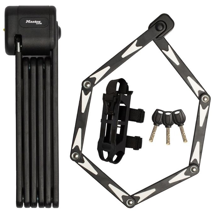 Master Lock 8333EURDPRO Lucchetto pieghevole per bicicletta in acciaio temprato 5 mm con 3 chiavi e supporto di montaggio colore Nero
