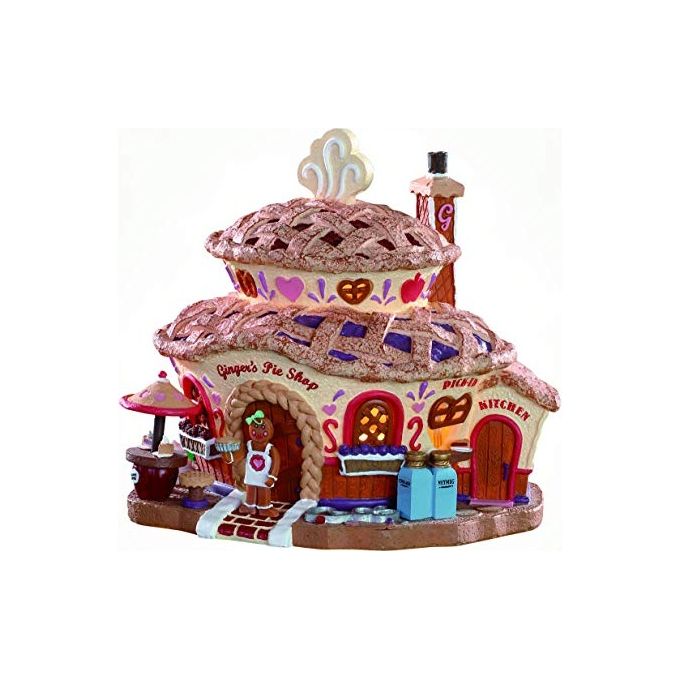 Lemax 85437 Ginger's Pie Shop Negozio di Torte Illuminato in Poliresina con Interruttore On-Off Alimentazione a Batterie AA o Adattatore 4.5V colore Bianco