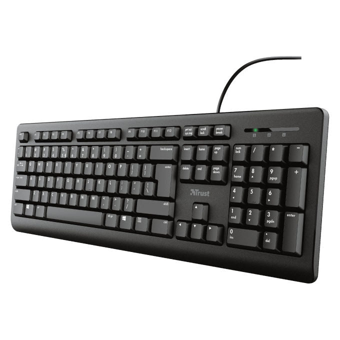 Trust 8713439239843 TK-150 Tastiera Cablata Silenziosa Layout UK 104 Tasti con Tastierino Numerico Resistente agli Schizzi Cavo 180 cm colore Nero