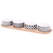 Excellent Houseware Set Aperitivo 5 Pezzi Vassoio in Bambu' 4 Ciotole in Porcellana colore Bianco e Nero