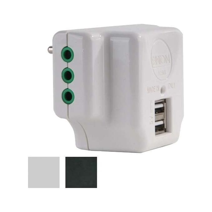 Fanton 87801 Adattatore 1s 10a 3pt + 2usb Black