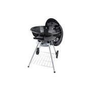 Bakaji 871125289871 Barbecue Tondo a Carbone Griglia 45 cm con Coperchio Ruote e Ripiano Portaoggetti in Acciaio