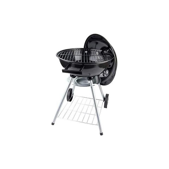 Bakaji 871125289871 Barbecue Tondo a Carbone Griglia 45 cm con Coperchio Ruote e Ripiano Portaoggetti in Acciaio