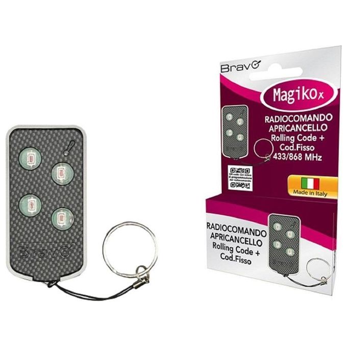 Bravo 90502178 Magicox Telecomando Apricancello Universale Rolling Code 433 868MHz 4 Codici batteria CR2032 inclusa colore Grigio