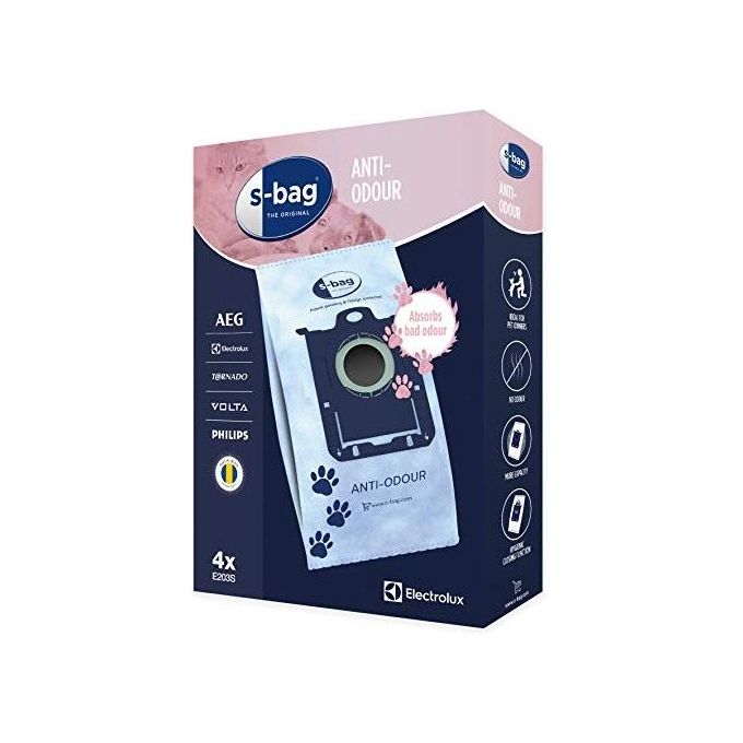Electrolux E203S s-bag Anti-Odour Sacchetti per Aspirapolvere 4 Pezzi Filtrazione 99% Compatibili Electrolux AEG Philips