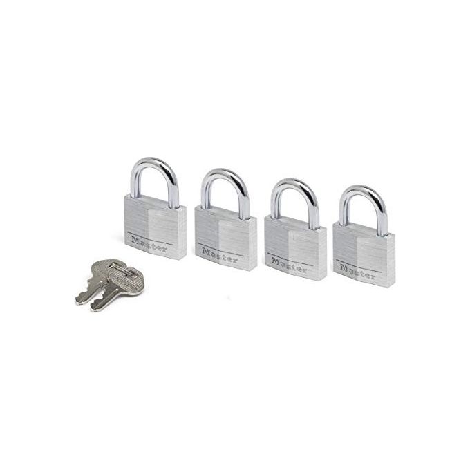 Master Lock 9140EURQNOP Lucchetto in Alluminio 40 mm a Chiave Identica con Cilindro a 4 Pistoncini 4 Pezzi colore Grigio