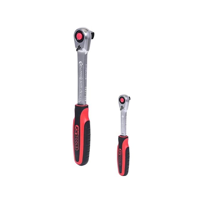 KS TOOLS 920.0002 Serie di Leve a Cricco Slimpower 2 Pezzi 1-4'' + 1-2'' Meccanismo 72 Denti Testa Sottile Sgancio Rapido Impugnatura Ergonomica Bi-componente colore Cromato