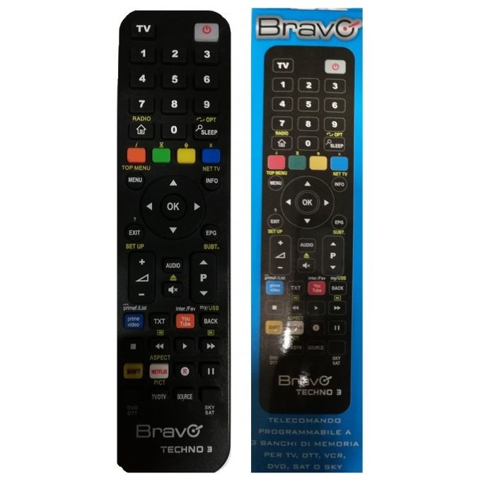 Bravo 92602666 Techno 3 Telecomando Universale Programmabile 3 Banchi di Memoria TV VCR DVD SAT DTT SKY colore Nero