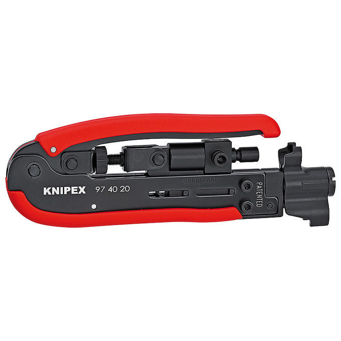 Knipex 97 40 20 SB Utensile da Compressione per Connettori F BNC RCA Adatto per Cavi RG 59 6 11 Testa e Inserto Girevoli Vite di Regolazione colore Nero