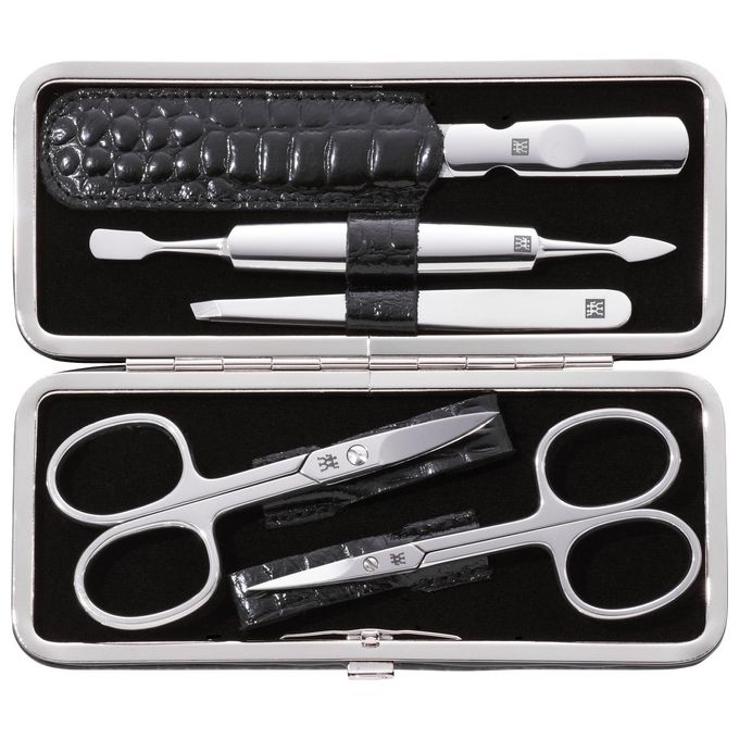 ZWILLING 97507-004-0 Classic Set manicure 5 pezzi in acciaio inox con custodia in pelle nera effetto coccodrillo colore Nero