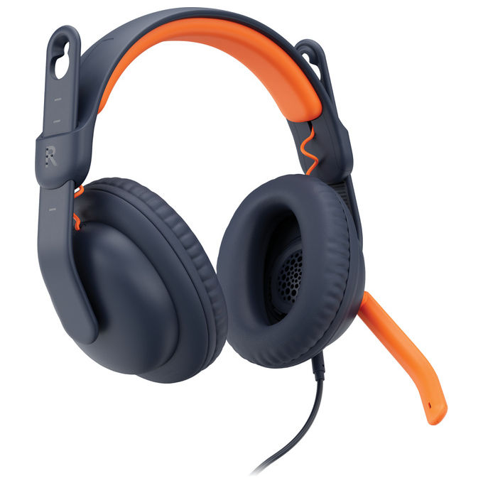 Logitech 981-001389 Zone Learn Auricolare Cablato con Microfono Asta Omnidirezionale per Uso Scolastico colore Blu Arancione