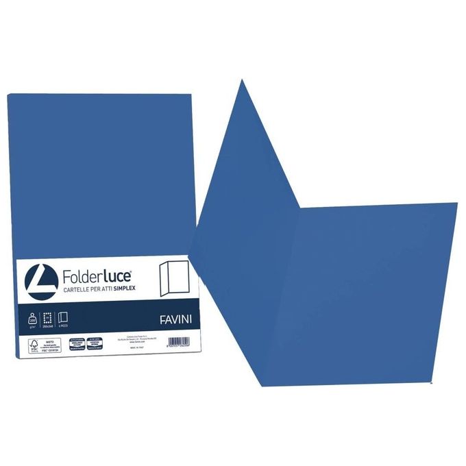 Favini A50K664 Luce and Acqua Cartelline Semplici in Cartoncino 200 g-m² formato A4 25x34 cm conf. 50 pezzi colore Blu di Prussia