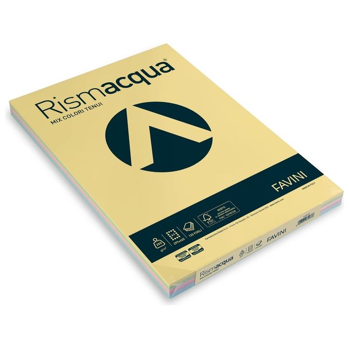 Favini A67X123 Rismacqua Carta Colorata 200 g-m² A3 125 fogli Mix 5 colori tenui colore Mix 5 colori tenui