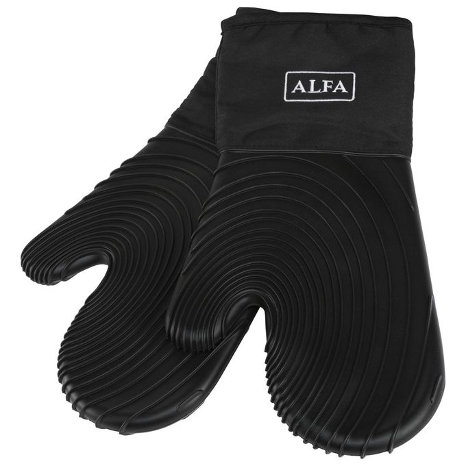 Alfa Forni 818813 Guanti da Forno in Silicone Resistente fino a 220°C Lavabile in Lavastoviglie colore Nero