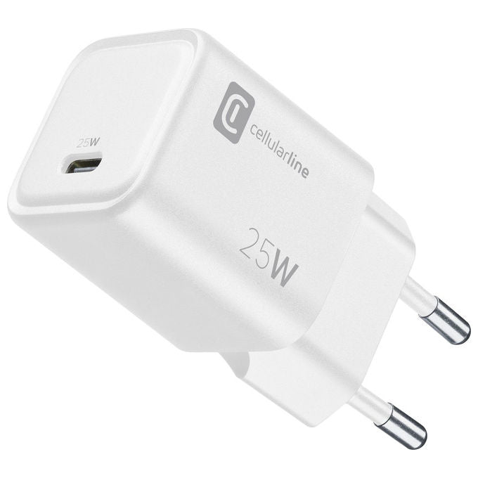 Cellularline, Caricabatterie da Rete 25W, USB-C, Power Delivery, Bianco