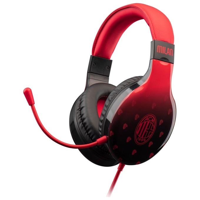 Qubick AC MILAN DEVILS Cuffie Gaming Driver 40 mm Microfono Integrato Flessibile Controlli Volume Integrati Compatibili PS5 PS4 Xbox Series Xbox One Switch Jack 3.5 mm colore Nero-Rosso