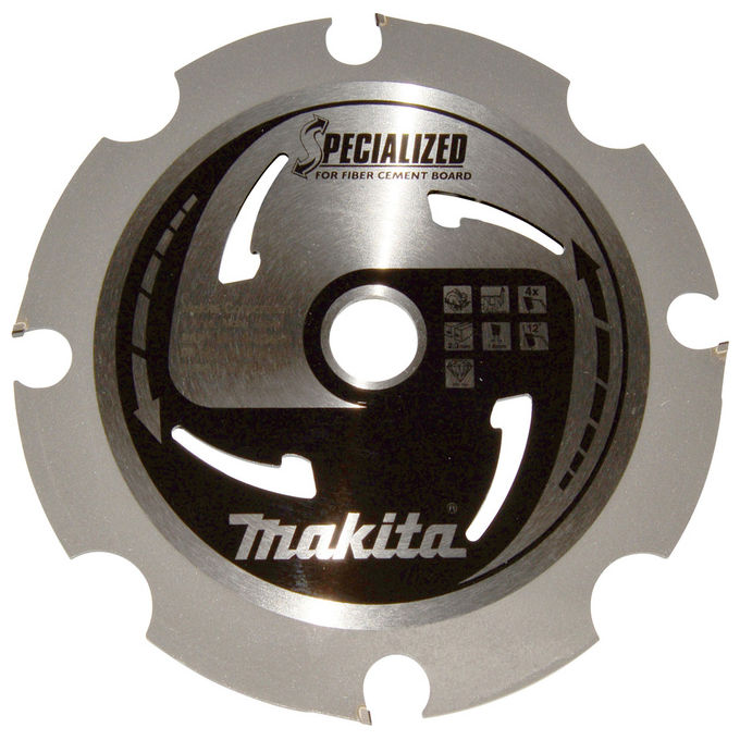 Makita B-33685 Lama Circolare per Seghe Circolari 165 mm Diametro 20 mm Foro 4 Denti in Diamante PCD per Fibrocemento colore Nero-Grigio
